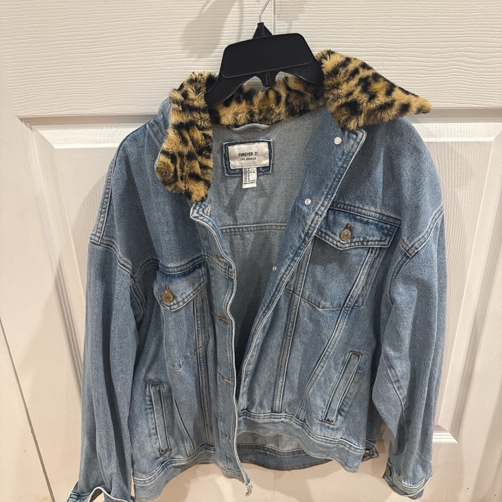 Forever 21 leopard print lined jean jacket